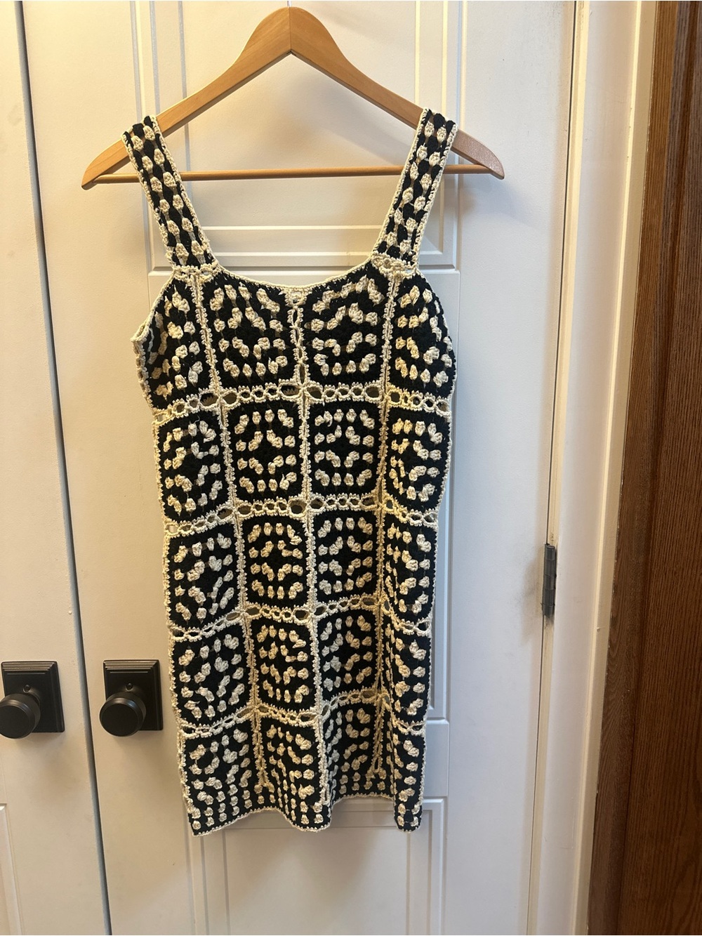 Vici Black and Cream Crochet Sleeveless Swim Coverup Dress - Picture 4 of 6